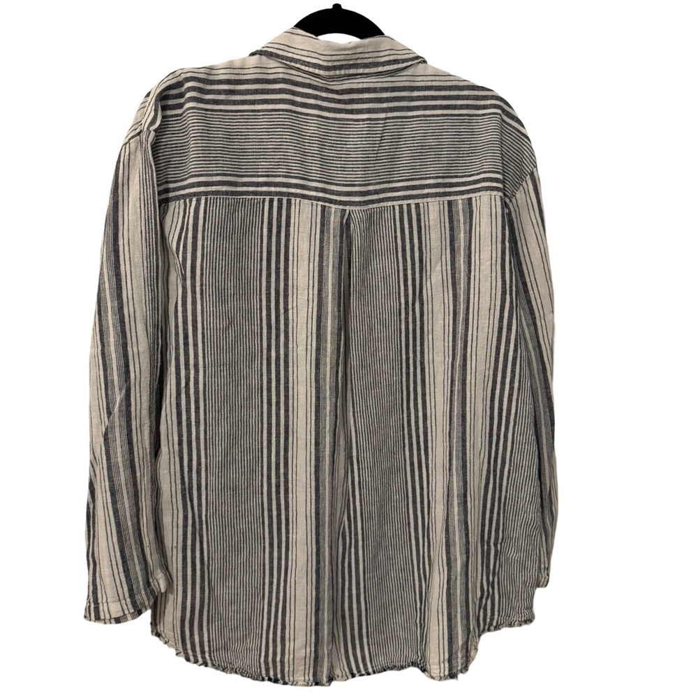 Wonderly Linen/Cotton Collared Denim and White Striped Blouse - Picture 2 of 7